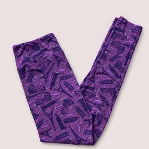 LuLaRoe Leggings One Size Purple Eiffel Tower Paris Print Buttery Soft Stretch P
